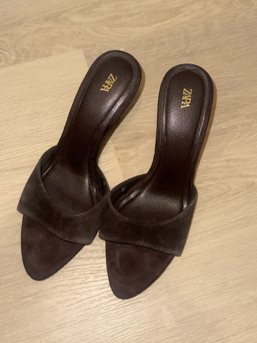 ZARA Brown Suede Slide Sandals